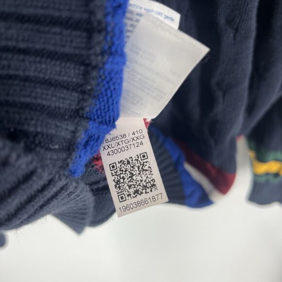 Tommy Hilfiger Sweater Size XXL Mens Navy Y2K V Neck Preppy Varsity Tennis - Picture 10 of 10